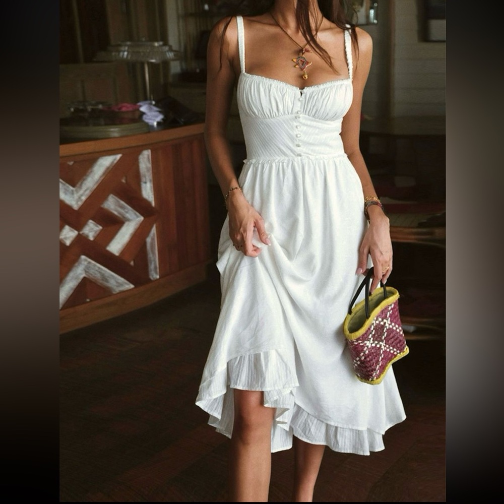 Beautiful white milkmaid midi dress